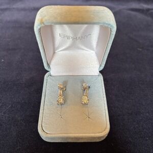 QVC Epiphany Diamonique Sterling Silver Platinum Clad Drop Earrings